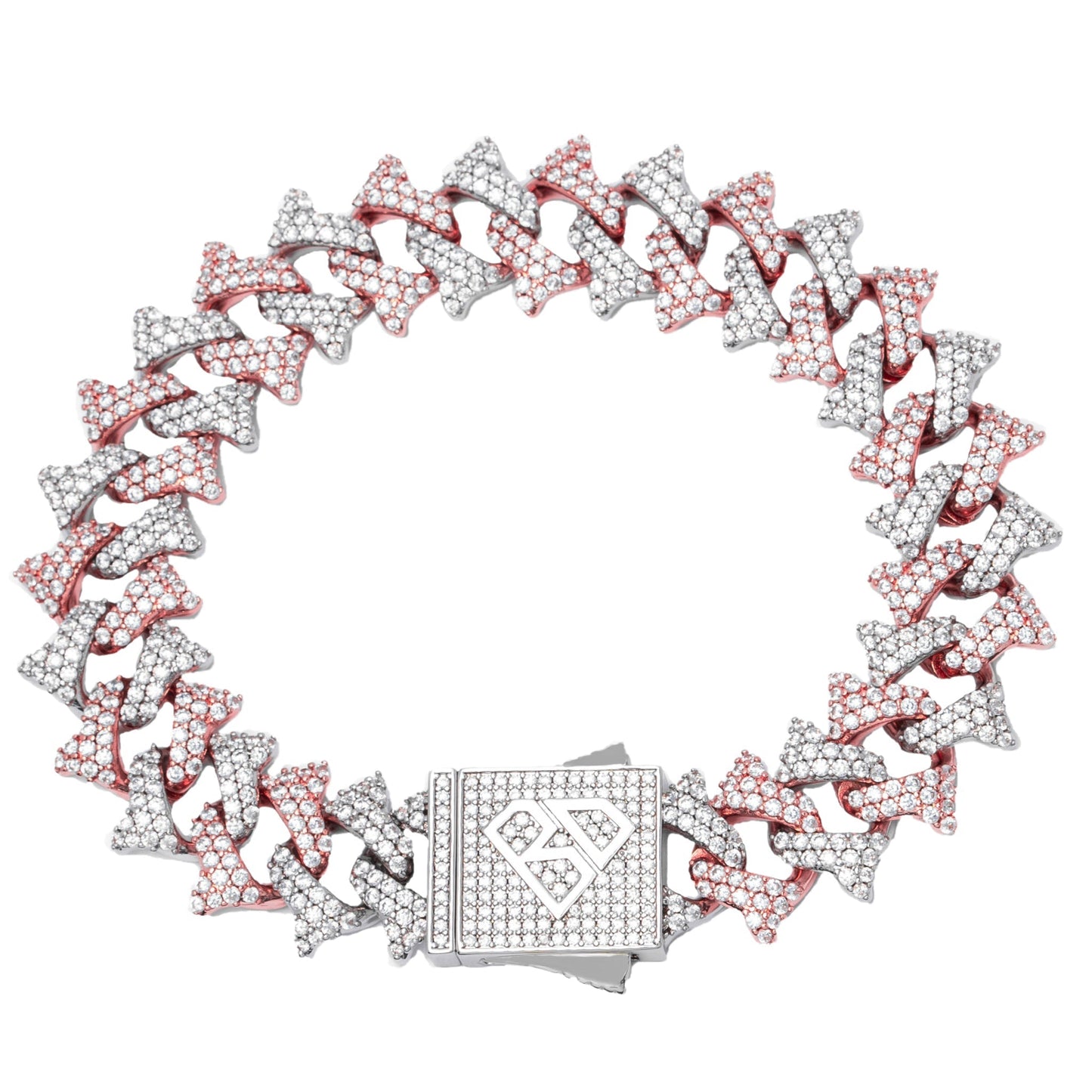 Big Daddy 18MM Solid Two-Tone Spiked Iced Out Diamond Bracelet