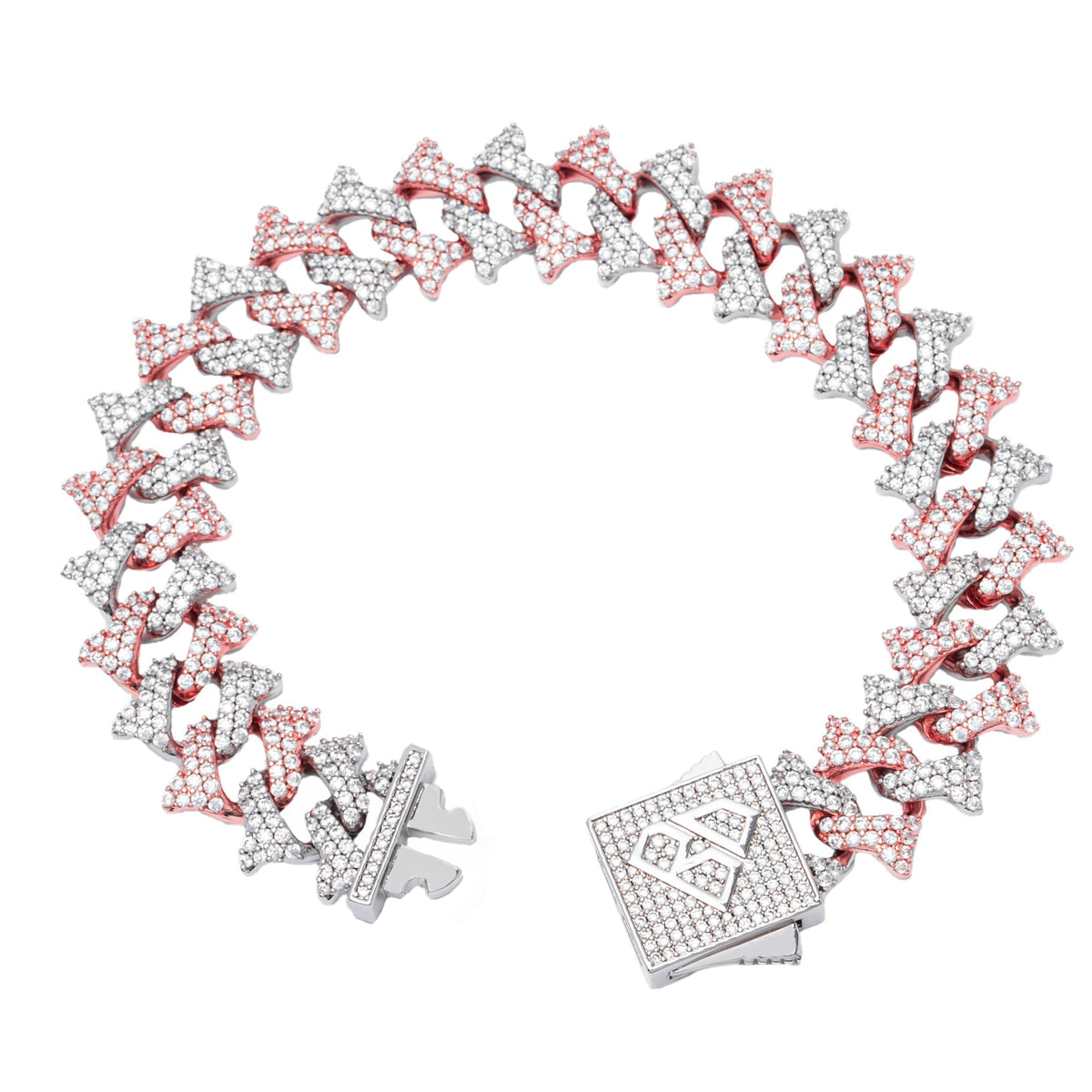 Big Daddy 18MM Solid Two-Tone Spiked Iced Out Diamond Bracelet