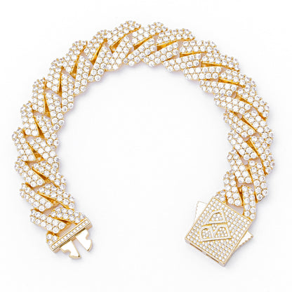 Big Daddy 19MM Straight Edge Cuban Diamond Gold Iced Out Bracelet
