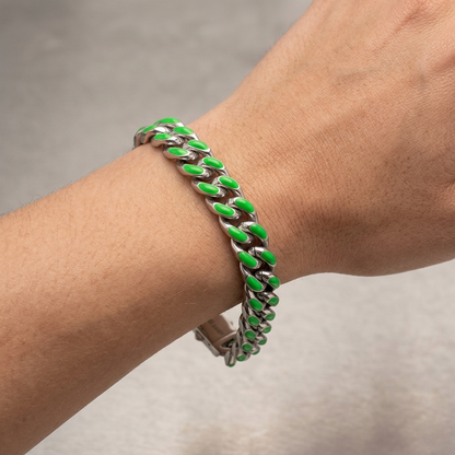 Big Daddy 9MM Enamel Green Steel Cuban Bracelet