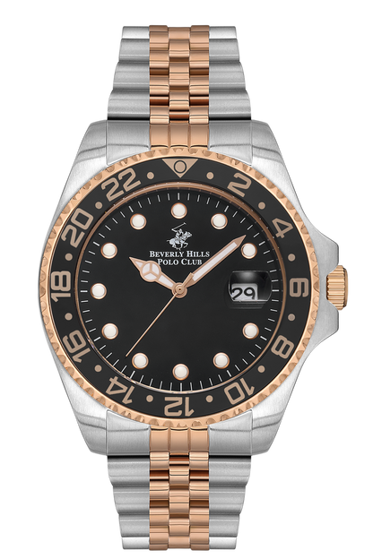 Beverly Hills Polo Club Waterproof Two-Tone Black Dial Date Watch BP3126X.550