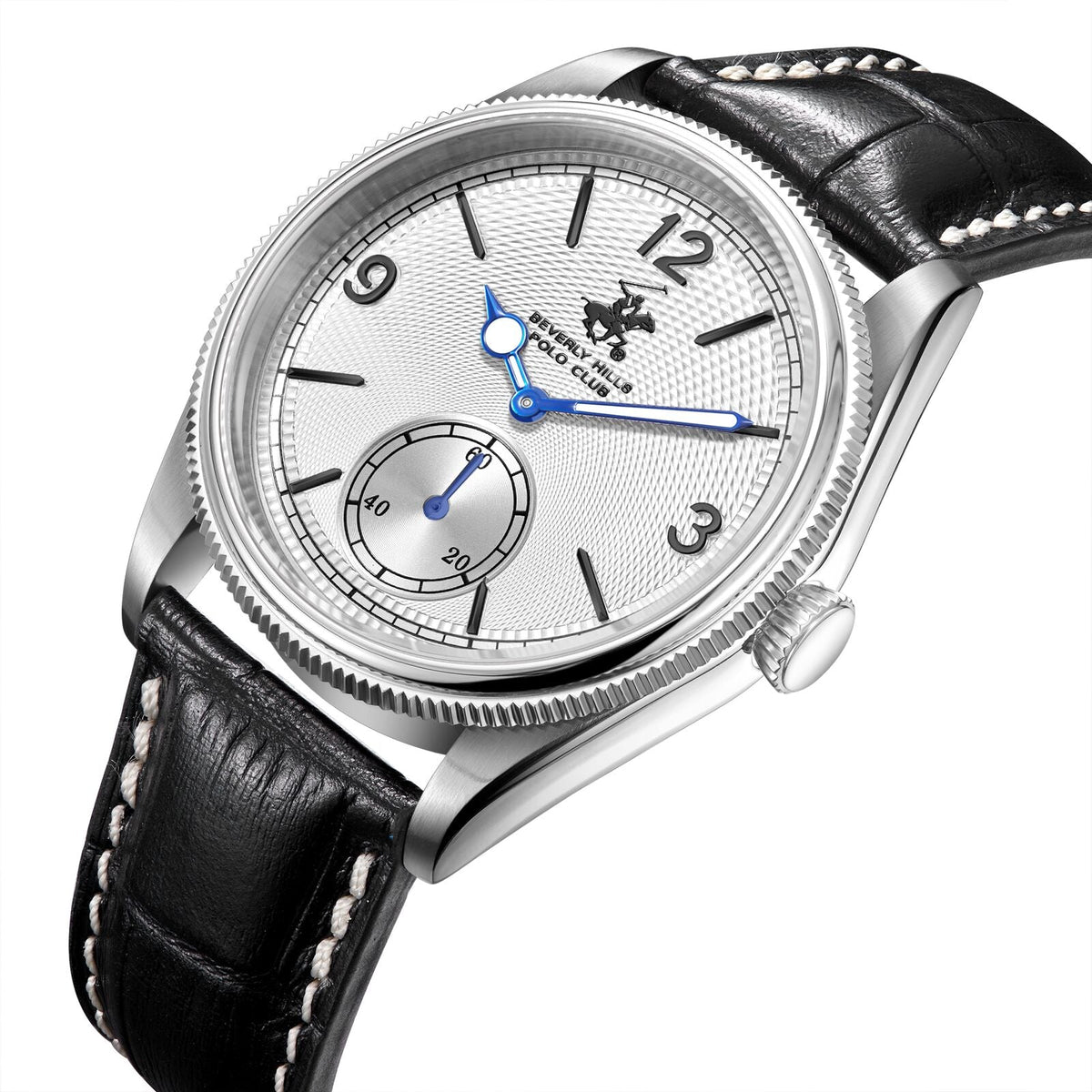 Beverly Hills Polo Club Black Leather Blue Steel Silver Watch - BP3807X.331
