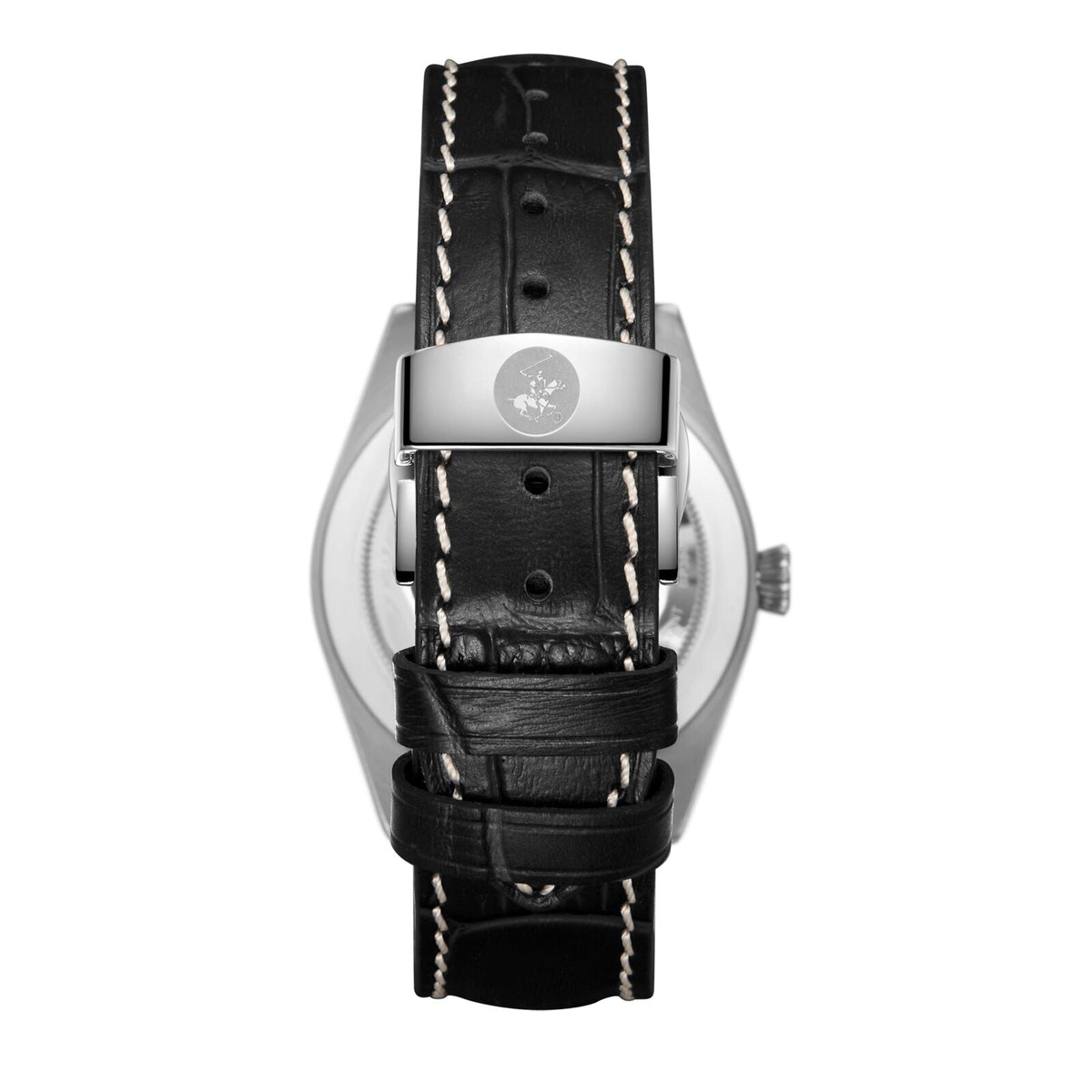 Beverly Hills Polo Club Black Leather Blue Steel Silver Watch - BP3807X.331