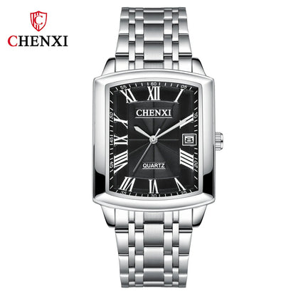 CHENXI 079A Square Couple Quartz Watches – Stainless Steel Strap, Business Casual Design with Calendar for Men & Women - SMARTMARTNZ