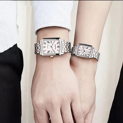 CHENXI 079A Square Couple Quartz Watches – Stainless Steel Strap, Business Casual Design with Calendar for Men & Women - SMARTMARTNZ