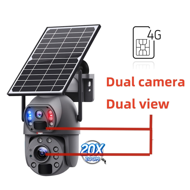 Dual camera 4G SIM SOLAR security camera wireless free batteries with 64GB card