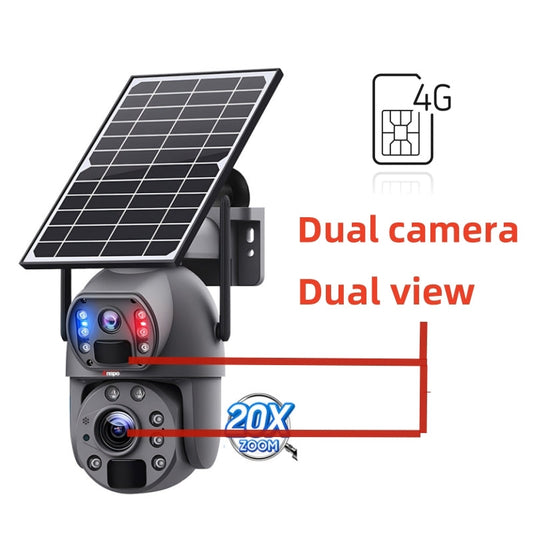 Dual camera 4G SIM SOLAR security camera wireless free batteries with 64GB card