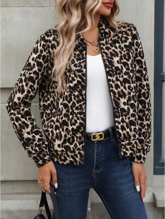 ROSE Women's Casual Tropical Palm Leaf Print Zip-Up Jacket