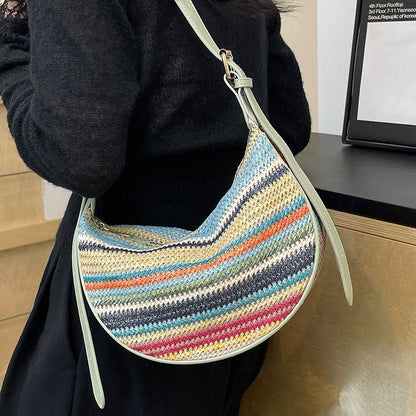Fashion Rainbow Straw Tote Women's Casual Shoulder Messenger Bag - SMARTMARTNZ