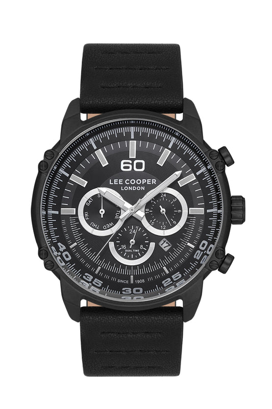 Lee Cooper Multifunction All Black Leather Strap Watch – LC06506.661-NL