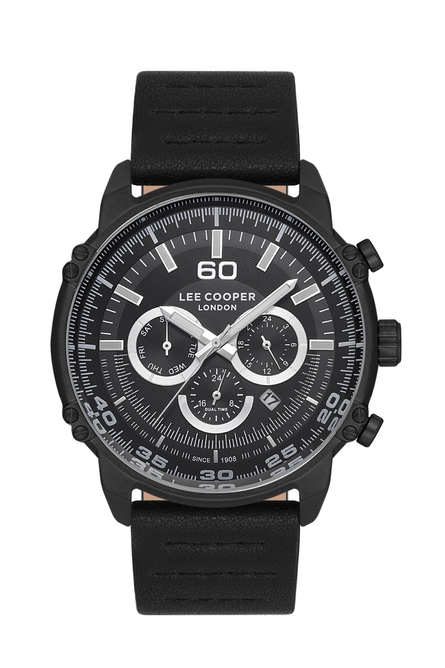 Lee Cooper Multifunction All Black Leather Strap Watch – LC06506.661-NL