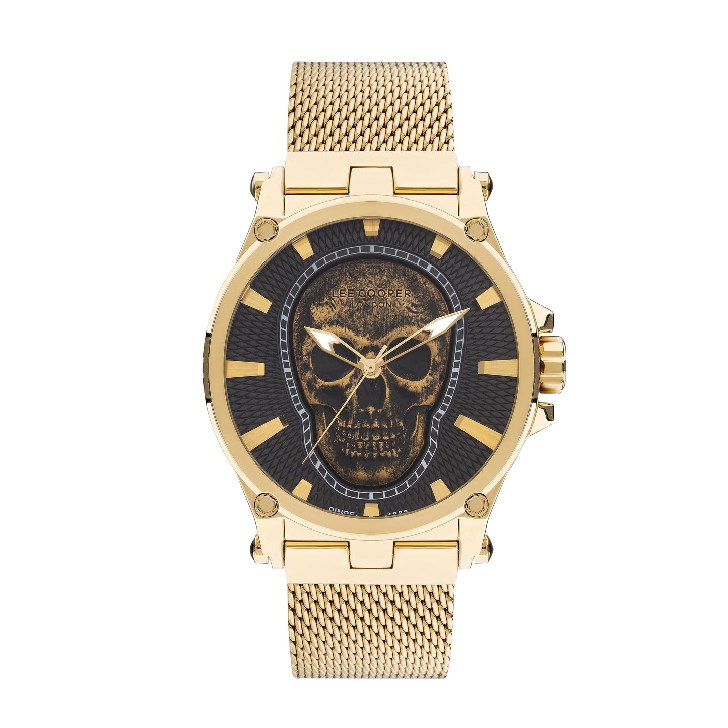 Lee Cooper Gold Analog Skull Dial Mesh Strap Watch – LC07587.150