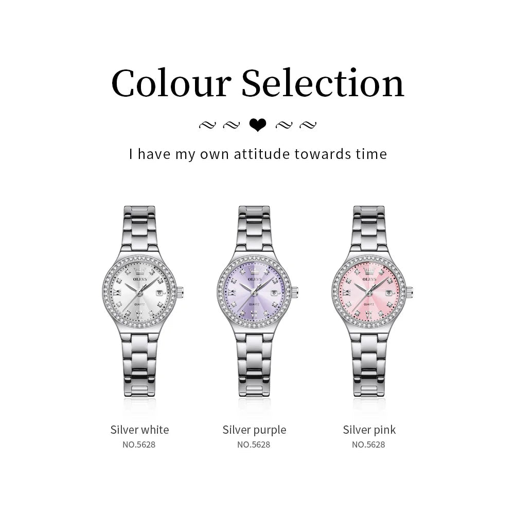 Luxury OLEVS 5628 Women’s Quartz Watch – Diamond Accent, Stainless Steel Strap & Bracelet Gift Set - SMARTMARTNZ