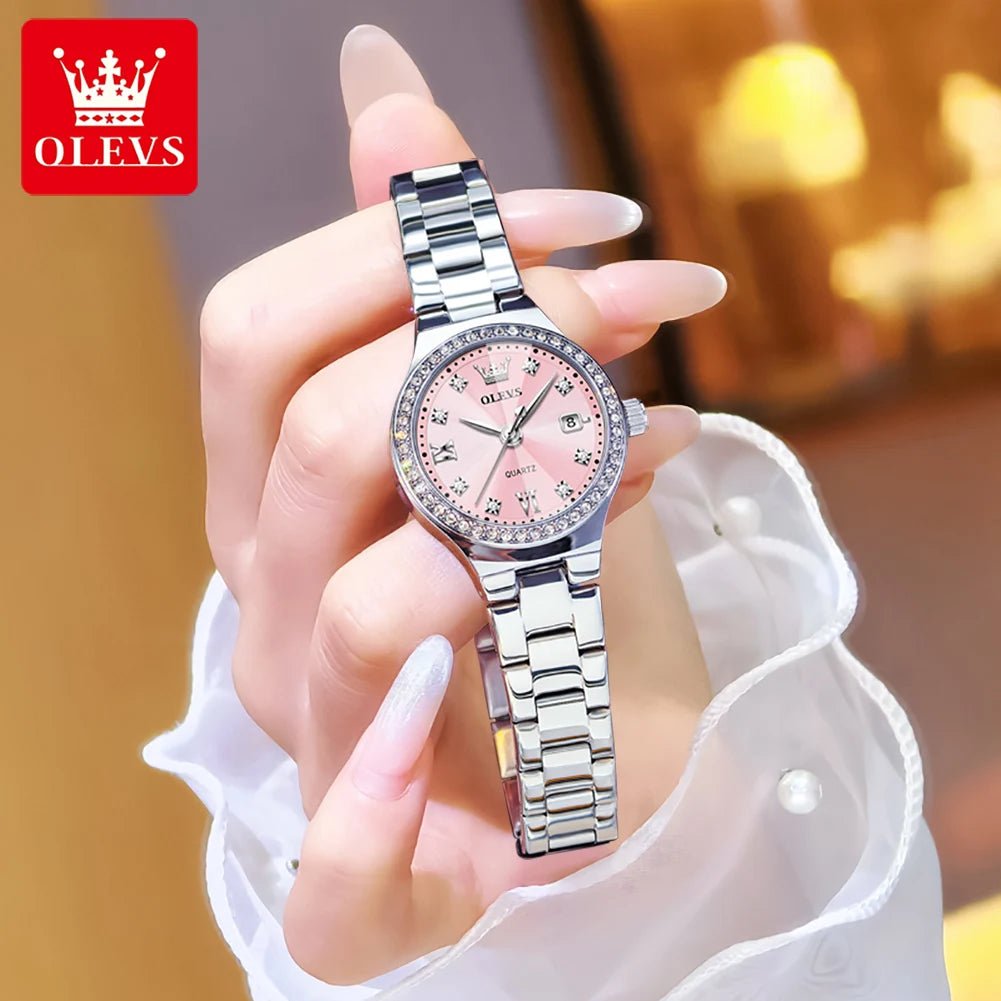 Luxury OLEVS 5628 Women’s Quartz Watch – Diamond Accent, Stainless Steel Strap & Bracelet Gift Set - SMARTMARTNZ