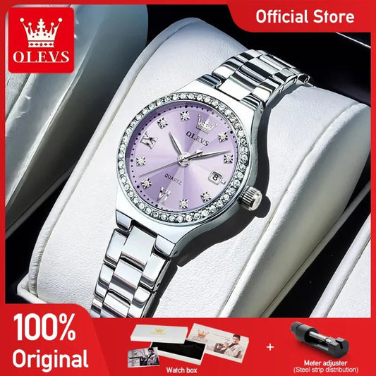 Luxury OLEVS 5628 Women’s Quartz Watch – Diamond Accent, Stainless Steel Strap & Bracelet Gift Set - SMARTMARTNZ