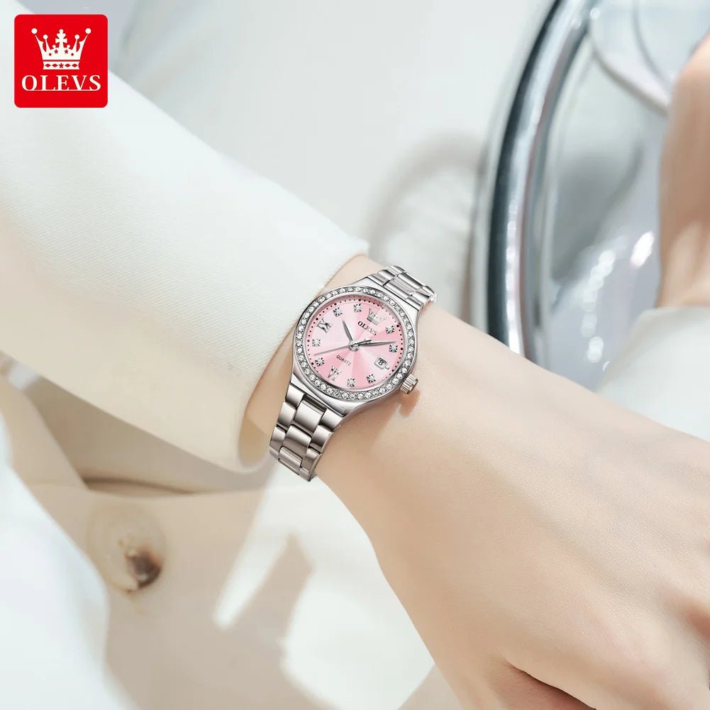 Luxury OLEVS 5628 Women’s Quartz Watch – Diamond Accent, Stainless Steel Strap & Bracelet Gift Set - SMARTMARTNZ