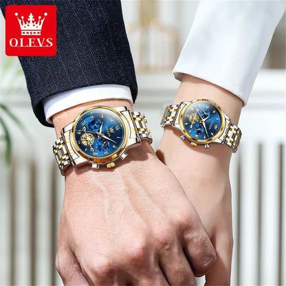 OLEVS Luxury Couple Quartz Watch Set – Waterproof, Luminous Dial, Day - Date Display – His & Her Gift Timepiece - SMARTMARTNZ