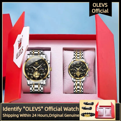 OLEVS Luxury Couple Quartz Watch Set – Waterproof, Luminous Dial, Day - Date Display – His & Her Gift Timepiece - SMARTMARTNZ