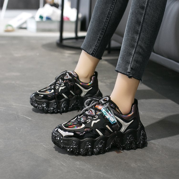 Patent Leather Old Shoes Women Ins Tide Lace Casual Shoes - SMARTMARTNZ