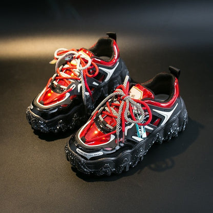 Patent Leather Old Shoes Women Ins Tide Lace Casual Shoes - SMARTMARTNZ