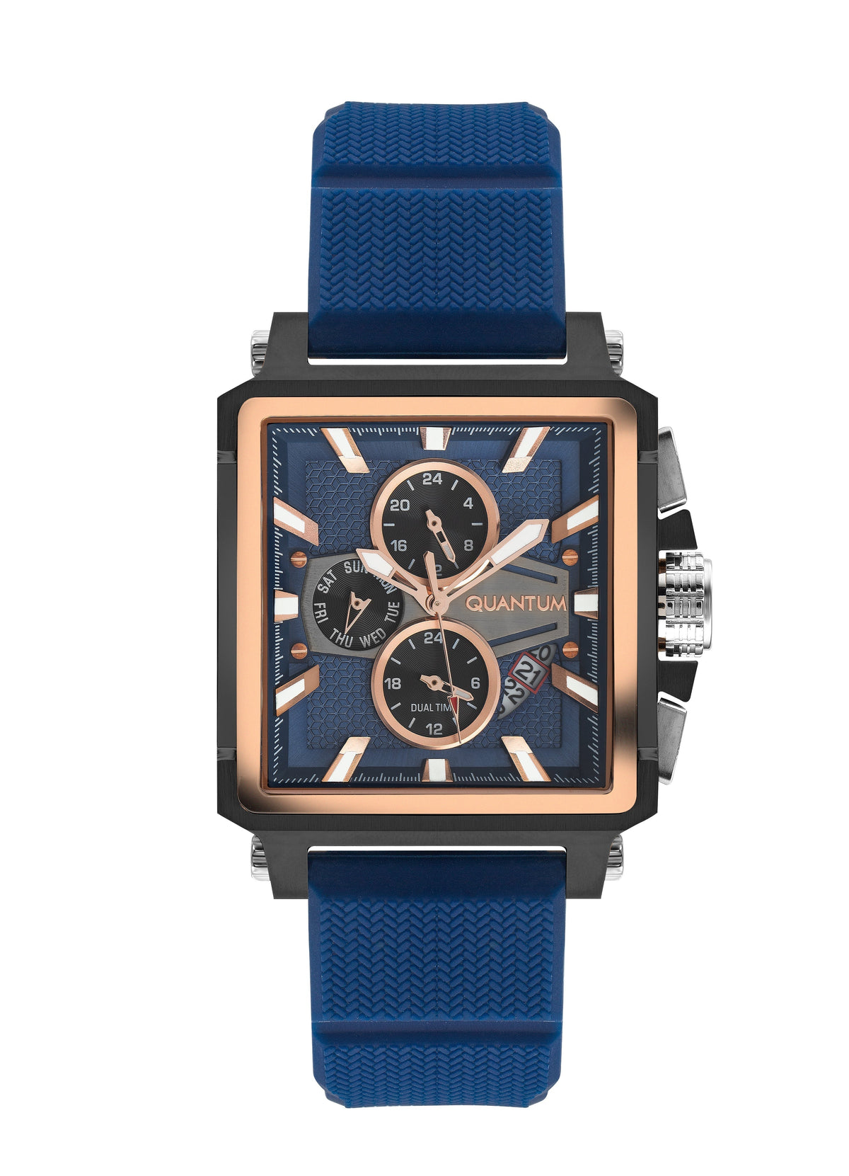 Quantum Multifunction Blue Dial Blue Strap Square Watch HNG969.090
