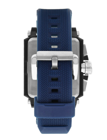 Quantum Multifunction Blue Dial Blue Strap Square Watch HNG969.090