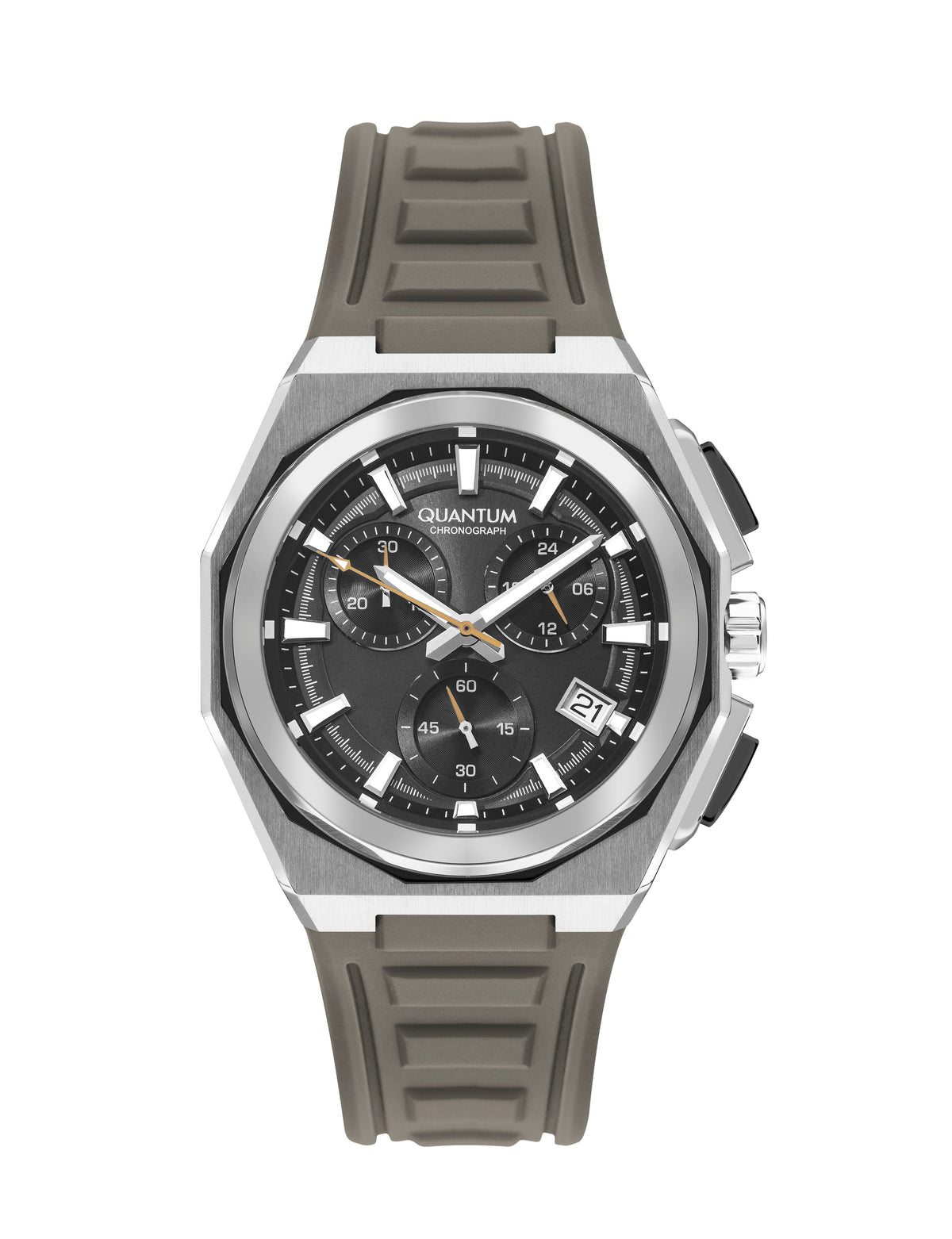 Quantum Multifunction Beige Strap Black Dial Silver Watch PWG1078.357