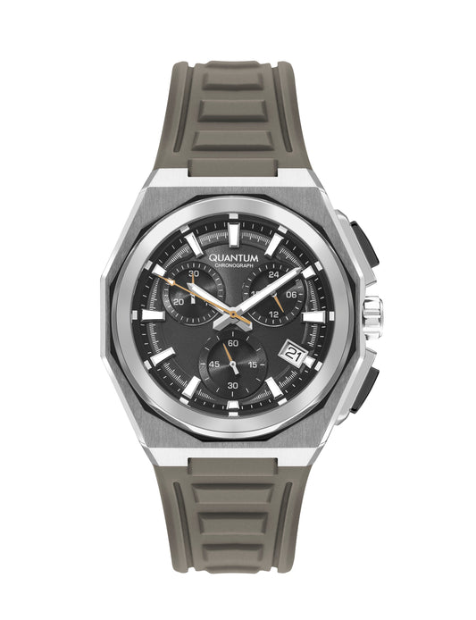Quantum Multifunction Beige Strap Black Dial Silver Watch PWG1078.357