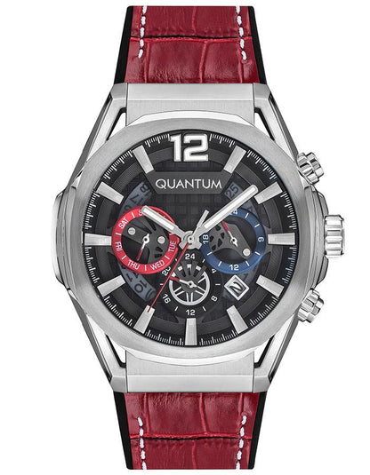 Quantum MultiFunction Calendar Gunmetal Dial Red Silicon strap Watch PWG970.358