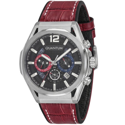 Quantum MultiFunction Calendar Gunmetal Dial Red Silicon strap Watch PWG970.358