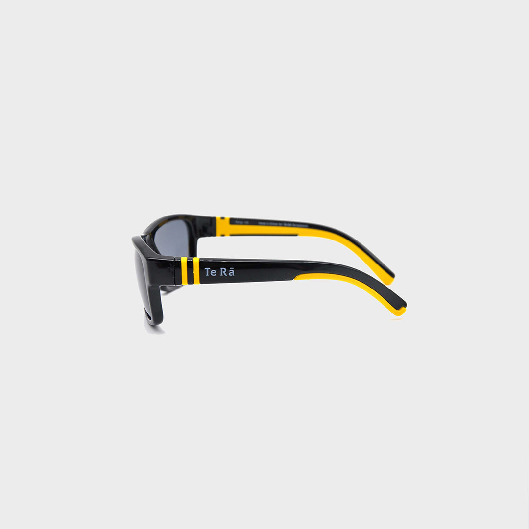 Rangi Midnight Black+Yellow — Kids Sunglasses NZ Ages 6–12