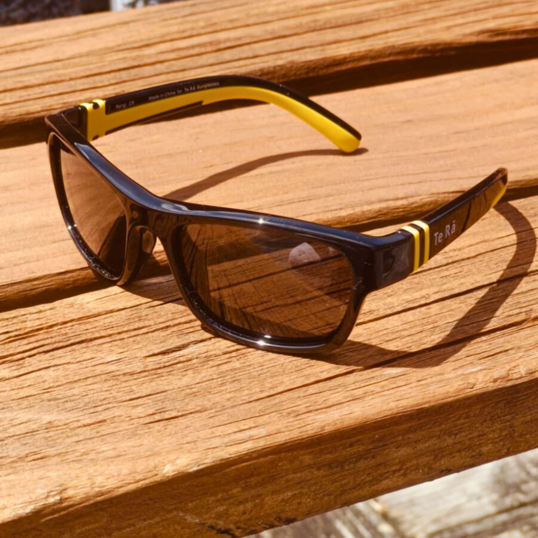 Rangi Midnight Black+Yellow — Kids Sunglasses NZ Ages 6–12