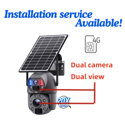 Dual camera 4G SIM SOLAR security camera wireless free batteries with 64GB card