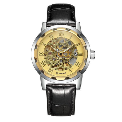 Steel Strip Hollow Gold Manual Mechanical Watch – Skeleton Dial Luxury Timepiece - SMARTMARTNZ